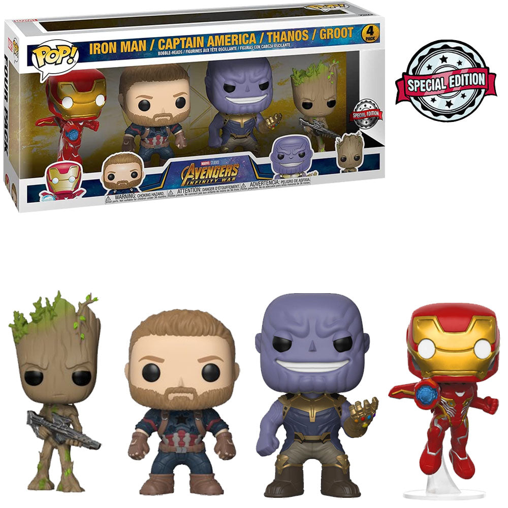 Funko Pop Avengers Infinity War Iron Man / Captain America / Thanos / Groot - Pack4